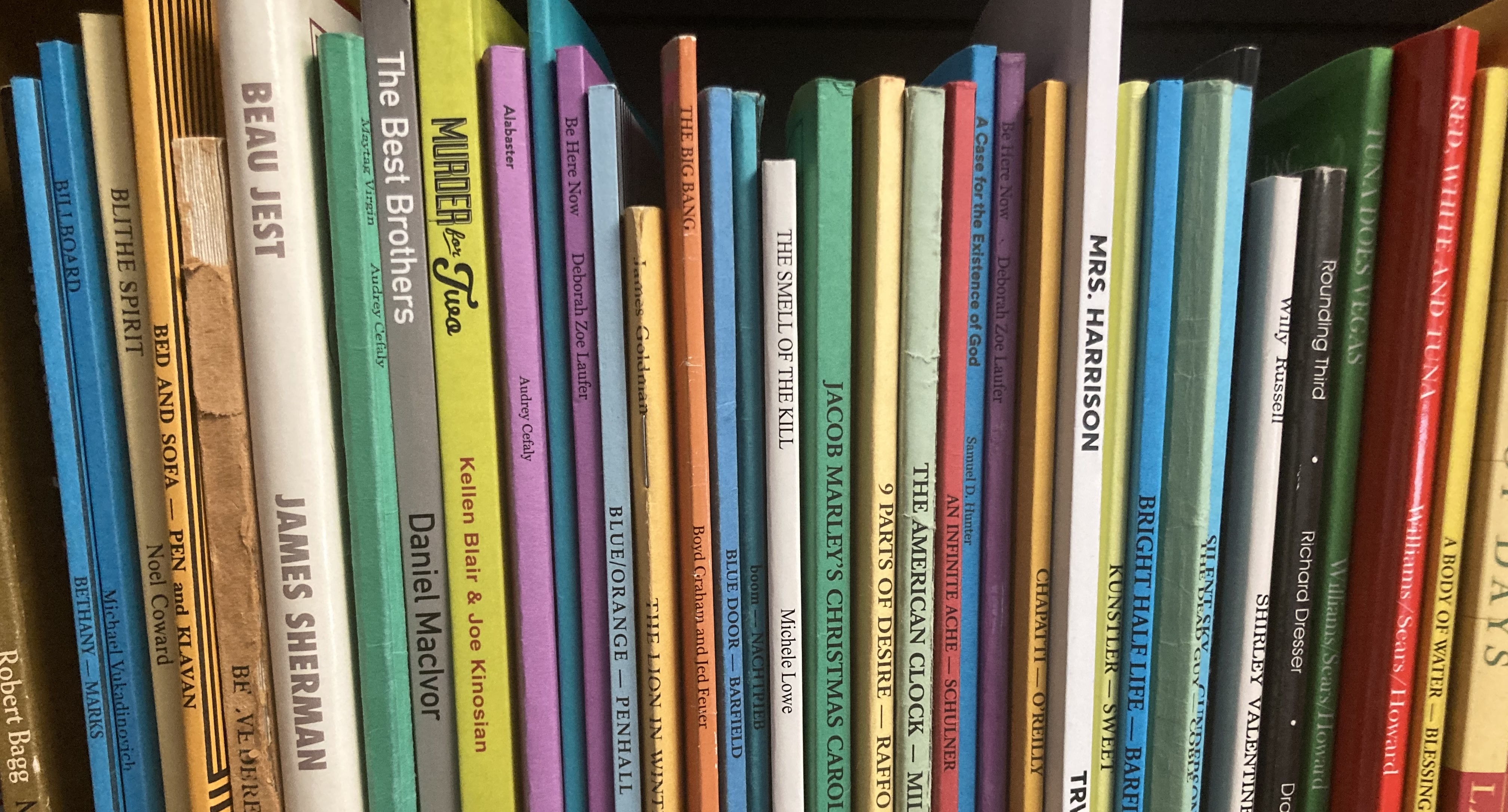 A shelf of play scripts