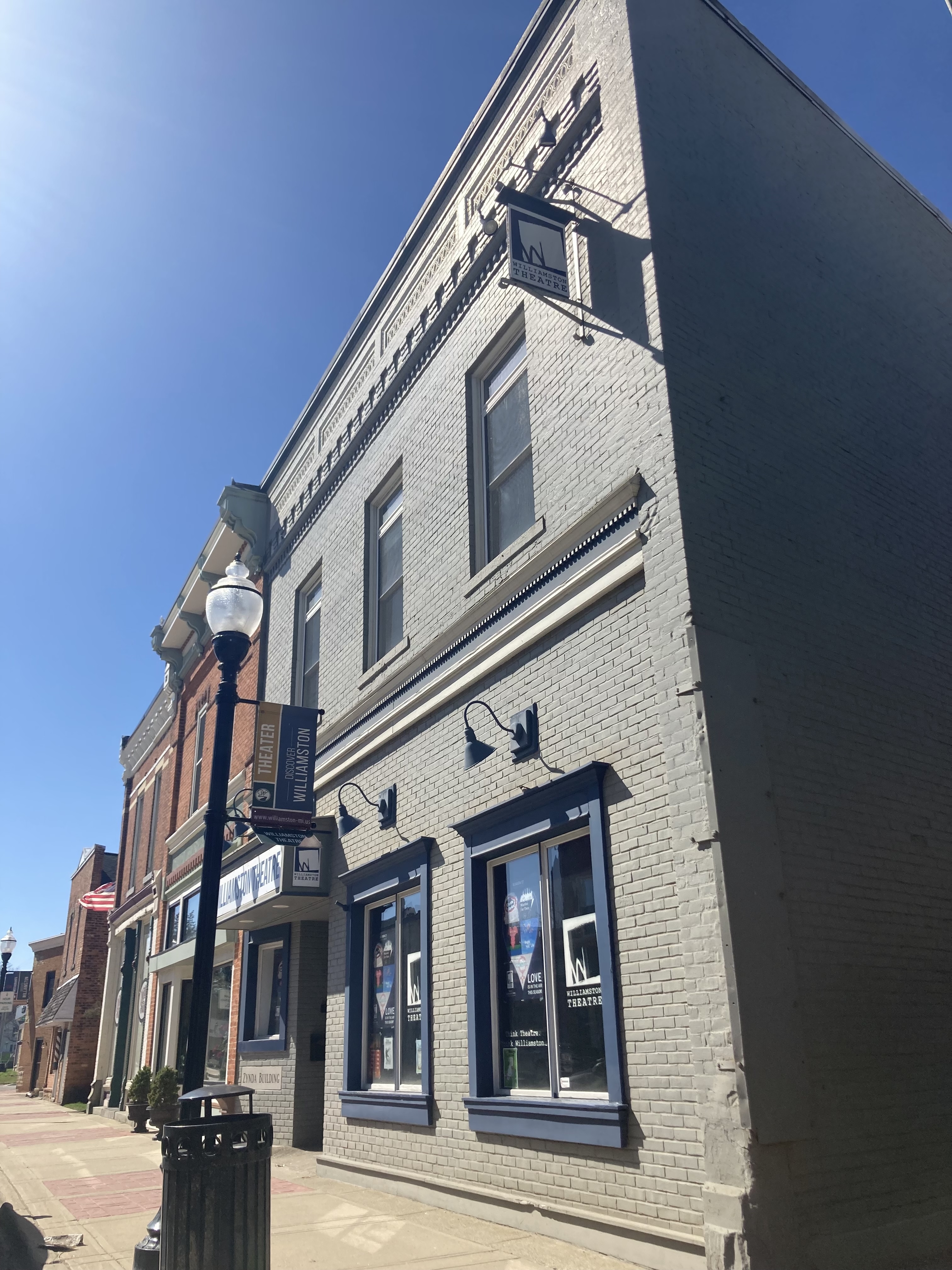 A picture of the front of the Williamston Theatre building