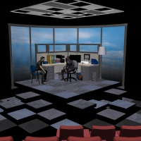 Rendering of a scenic set of an office cubicle