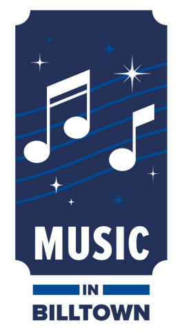 Musical notes with the words Music in Billtown under them