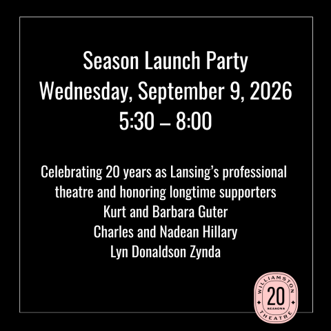 White text on a black background: Season Launch Party, Wednesday Sept 9 2026, 5:30-8:00